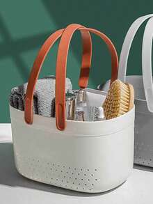 1pc Plastic Storage Basket For Washing Supplies - White - View 1