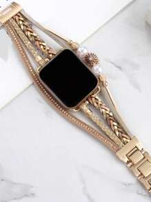 1pc Flower Decor Posh Leather Band Compatible With Apple Watch 41mm 40mm 38mm 45mm 44mm 42mm 49mm Women, Boho Bracelets Jewelry Multilayer Wrap Watch Strap Compatible With Apple Watch Series Ultra 9 8 7 6 5 4 3 2 1 SE Valentines