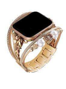 1pc Flower Decor Posh Leather Band Compatible With Apple Watch 41mm 40mm 38mm 45mm 44mm 42mm 49mm Women, Boho Bracelets Jewelry Multilayer Wrap Watch Strap Compatible With Apple Watch Series Ultra 9 8 7 6 5 4 3 2 1 SE Valentines