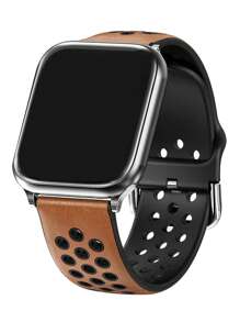 1pc Apple Watch Strap, Brown Silicone Leather Men's And Women's Watch Strap, Hole Design Breathable And Sweat-Wicking, Soft And Comfortable, Sporty Style, Compatible With Apple Watch Ultra2/1 9 8 7 6 5 4 3 2 1se, Compatible With Apple Watch Band 38mm 41mm 42mm 45mm 40mm.Apple Watchband - Coffee Brown - View 5