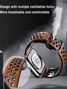 1pc Apple Watch Strap, Brown Silicone Leather Men's And Women's Watch Strap, Hole Design Breathable And Sweat-Wicking, Soft And Comfortable, Sporty Style, Compatible With Apple Watch Ultra2/1 9 8 7 6 5 4 3 2 1se, Compatible With Apple Watch Band 38mm 41mm 42mm 45mm 40mm.Apple Watchband - Coffee Brown - View 2