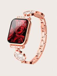 1 pieza Correa de reloj compatible con Apple Watch con diamante de imitación con adorno de corazón aleación de zinc - Oro rosa - Ver 1