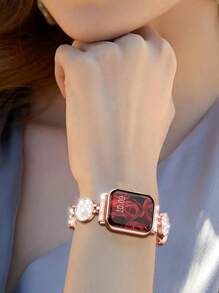 1 pieza Correa de reloj compatible con Apple Watch con diamante de imitación con adorno de corazón aleación de zinc - Oro rosa - Ver 2