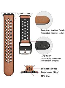 1pc Apple Watch Strap, Brown Silicone Leather Men's And Women's Watch Strap, Hole Design Breathable And Sweat-Wicking, Soft And Comfortable, Sporty Style, Compatible With Apple Watch Ultra2/1 9 8 7 6 5 4 3 2 1se, Compatible With Apple Watch Band 38mm 41mm 42mm 45mm 40mm.Apple Watchband - Coffee Brown - View 4