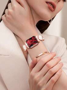 1 pieza Correa de reloj compatible con Apple Watch con diamante de imitación con adorno de corazón aleación de zinc - Oro rosa - Ver 3