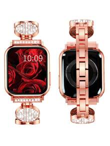 1 pieza Correa de reloj compatible con Apple Watch con diamante de imitación con adorno de corazón aleación de zinc - Oro rosa - Ver 5