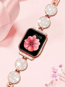 1 pieza Correa de reloj compatible con Apple Watch con diamante de imitación con adorno de corazón aleación de zinc - Oro rosa - Ver 6