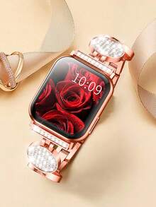 1 pieza Correa de reloj compatible con Apple Watch con diamante de imitación con adorno de corazón aleación de zinc - Oro rosa - Ver 7