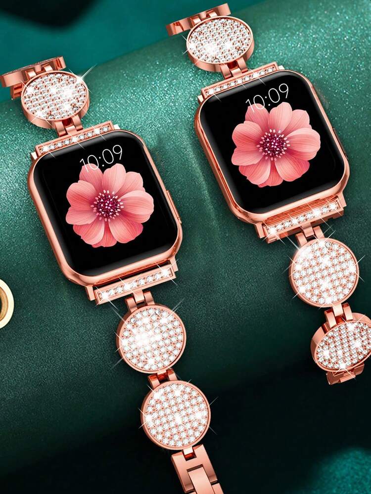 1pc Rhinestone Heart Decor Zinc Alloy Watchband Compatible With Apple Watch - Rose Gold - View 8