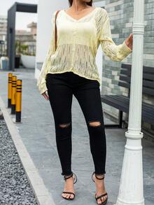 AAmilife Cárdigan unicolor con botón delantero sin top de tirantes - Amarillo - Ver 5