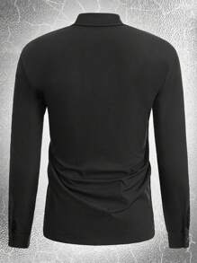 ROMWE MEN Goth Men Flap Pocket Zip Detail Shirt - Black - View 2