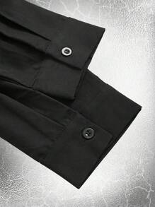 ROMWE MEN Goth Men Flap Pocket Zip Detail Shirt - Black - View 4