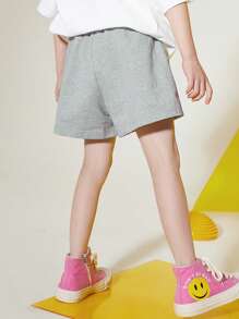 Tween Girl Letter Patched Detail Shorts - Grey - View 2