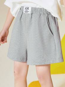 Tween Girl Letter Patched Detail Shorts - Grey - View 3
