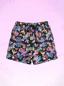 ROMWE MEN Anime Quần Short Nam Dây kéo Thắt nơ trước Hoạt hình Giải trí - Nhiều màu - Xem 1