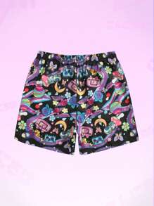 ROMWE MEN Anime Quần Short Nam Dây kéo Thắt nơ trước Hoạt hình Giải trí - Nhiều màu - Xem 2