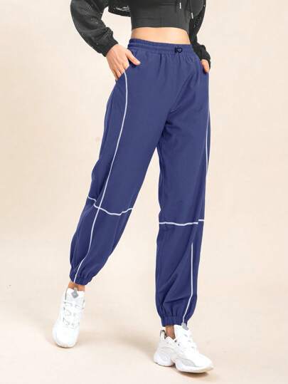 Lightweight Top-stitching Drawstring Waist Sports Pants