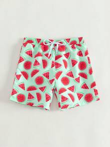 Young Boy Adjustable Drawstring Cartoon Fruit Printed Loose Beach Shorts One-Piece Swim Trunks - Multicolor - View 3