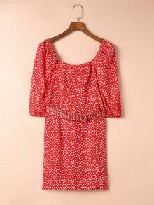 CILKOO Ditsy Floral Print Backless Dress - Red - View 6