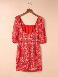 CILKOO Ditsy Floral Print Backless Dress - Red - View 7