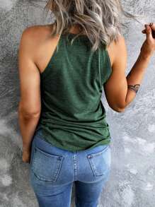 CILKOO Solid Halter Top - Green - View 2