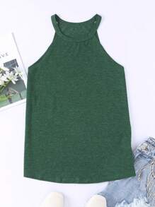 CILKOO Solid Halter Top - Green - View 6
