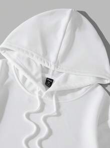 ROMWE MEN Anime Guys Floral & Skull Graphic Drawstring Hoodie - White - View 5