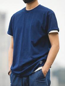 Hombres Camiseta con bordado de letra detalle - Azul Marino - Ver 4