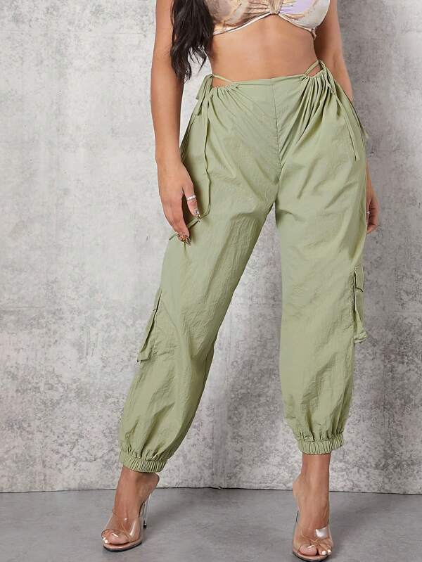 SHEIN Drawstring Waist Flap Pocket Cargo Pants SHEIN USA