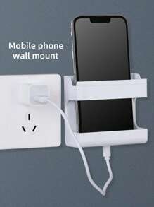 1pc Wall Mounted Adhesive Phone Holder - White - View 1