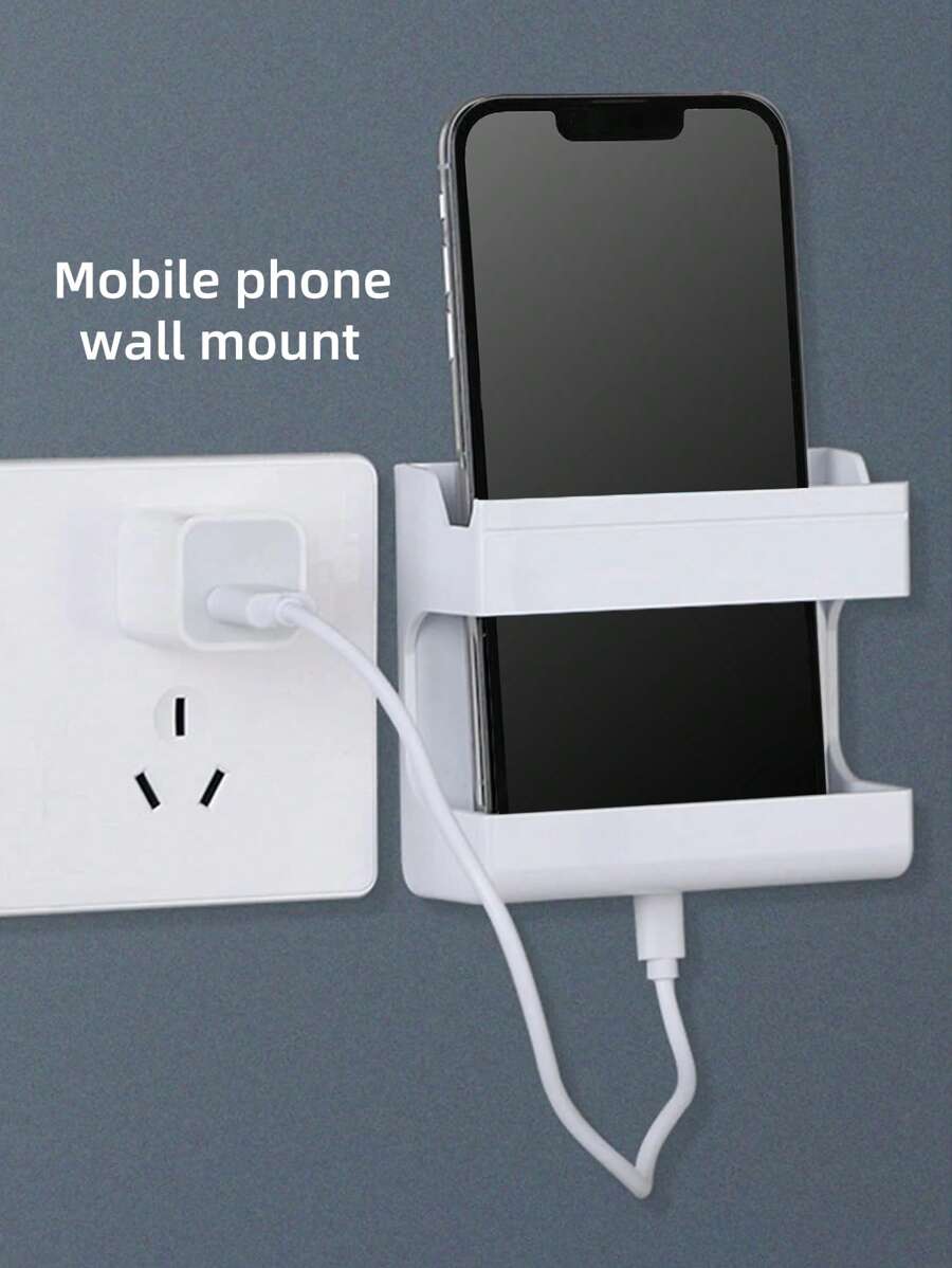 1pc Wall Mounted Adhesive Phone Holder - White - View 1