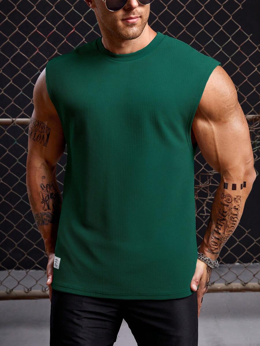 Manfinity RebelGame Men Letter Patched Detail Tank Top - Dark Green - View 1