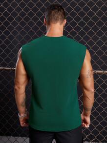 Manfinity RebelGame Men Letter Patched Detail Tank Top - Dark Green - View 2