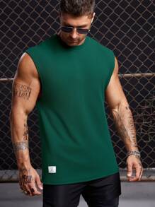 Manfinity RebelGame Men Letter Patched Detail Tank Top - Dark Green - View 4