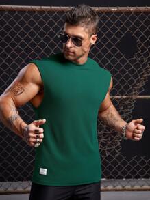 Manfinity RebelGame Men Letter Patched Detail Tank Top - Dark Green - View 5