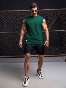 Manfinity RebelGame Men Letter Patched Detail Tank Top - Dark Green - View 7