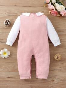 嬰兒娃娃領前蝴蝶結二合一連身褲 - 粉色 - 查看 2