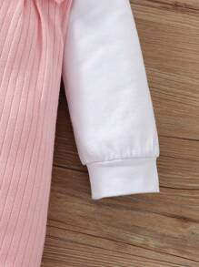 嬰兒娃娃領前蝴蝶結二合一連身褲 - 粉色 - 查看 4