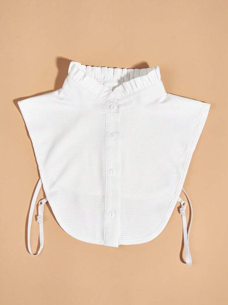 1pc Ruffles Trim Dickey Collar Solid Color Half Shirt Collar Casual Sweet Detachable Blouse Dickey Collar False Collar Valentine's Day Valentines - White - View 3