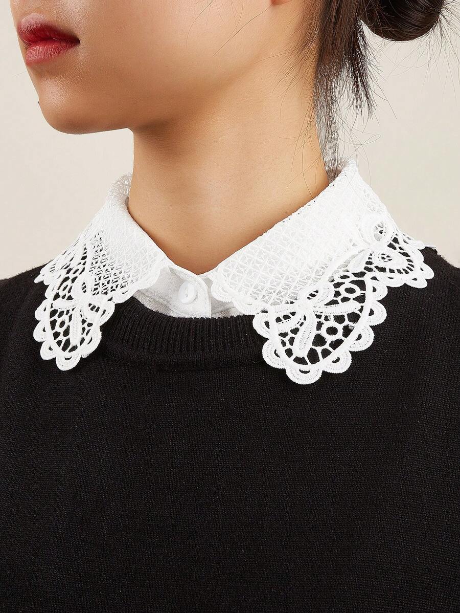 Cổ áo Dickey thêu hoa rỗng - trắng - Xem 1