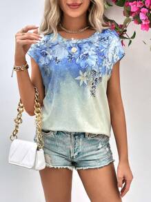 SHEIN LUNE 印花蝙蝠袖T恤 - 彩色 - 查看 3