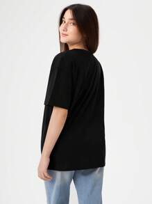 RueChic Teen Girls Letter Graphic Drop Shoulder Tee - Black - View 2