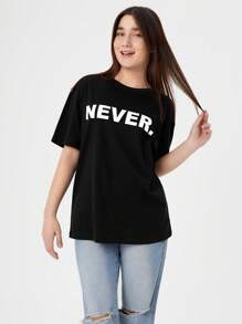 RueChic Teen Girls Letter Graphic Drop Shoulder Tee - Black - View 5