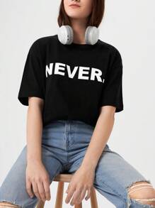 RueChic Teen Girls Letter Graphic Drop Shoulder Tee - Black - View 6