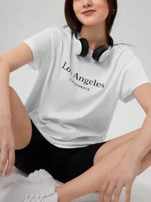 RueChic Teen Girls Letter Graphic Drop Shoulder Tee - White - View 1