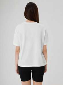 RueChic Teen Girls Letter Graphic Drop Shoulder Tee - White - View 2