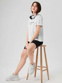 RueChic Teen Girls Letter Graphic Drop Shoulder Tee - White - View 3