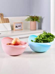 1入組PP瀝水籃,極簡素色果蔬瀝水籃 - 淺藍色 - 查看 5