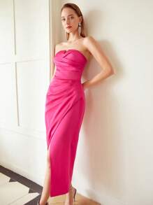 MOTF PREMIUM GATHERED STRAPLESS DRESS - Pink - View 5