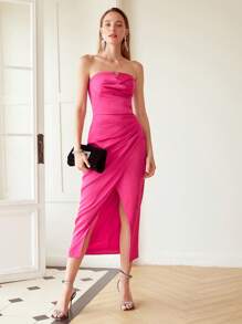 MOTF PREMIUM GATHERED STRAPLESS DRESS - Pink - View 6